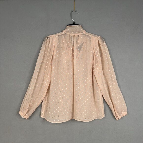 Rebecca Taylor Blouse Womens 2 Pink Tie Neck Ruffle Sheer Metallic Clip Dot Fem - Picture 8 of 15
